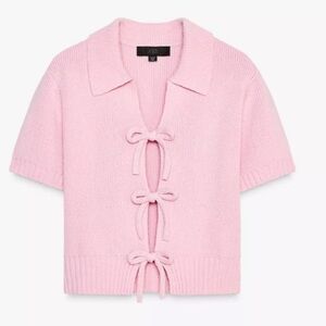 Zara Light Pink Knit Top with Bow Accents 2142/007 size S